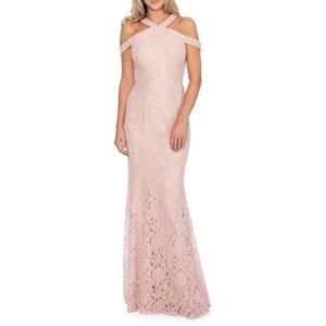 Blush Pink Lace Cold Shoulder Mermaid Gown Size 6